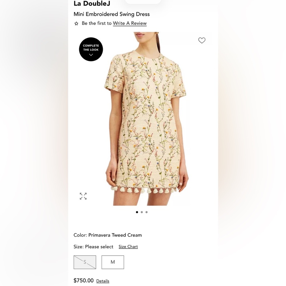 La DoubleJ PrimaVera Tweed Mini Swing Dress Embroidered Cream S BRAND NEW